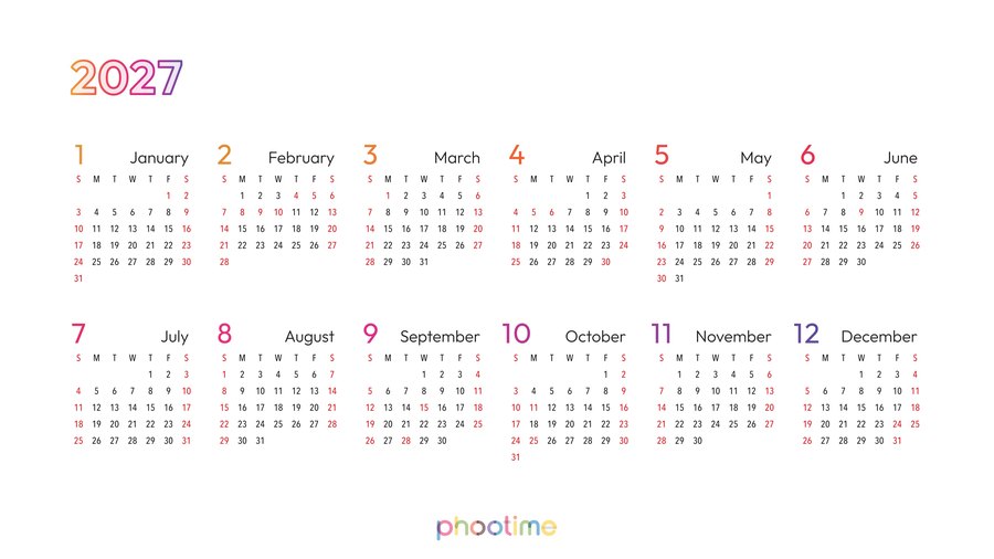 phootime 2027 年曆
